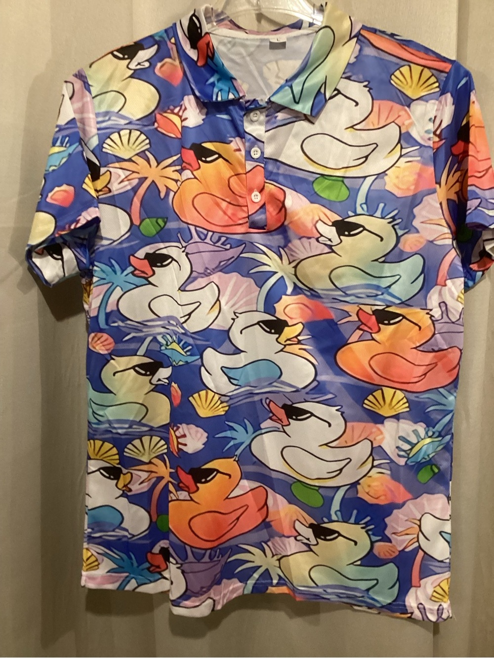 Vibrant Duck Print Polo Shirt - Blue Multicolor